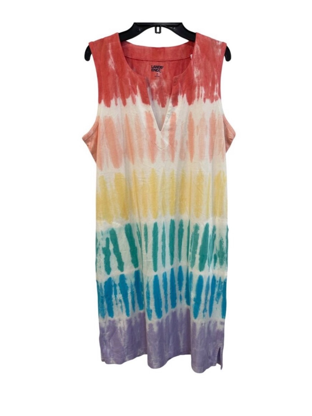 Lands Ends Cotton Jersey Swim Cover Up Dress Womens S Rainbow Dip Dye Beach NEW